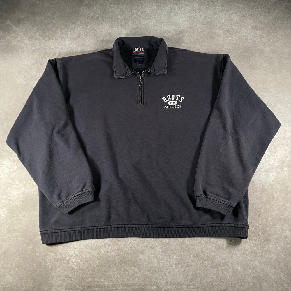 90’s Roots Athletics 1999 Blue Quarter Zip Sweatshirt 2XL Sportswear Soft Cozy